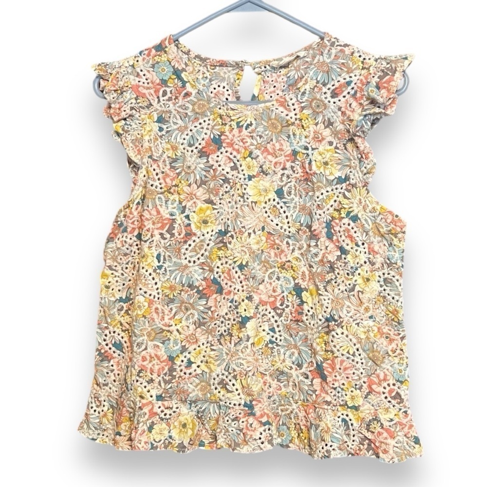 Solitaire Embroidered Floral Ruffle Sleeveless Shirt Cotton